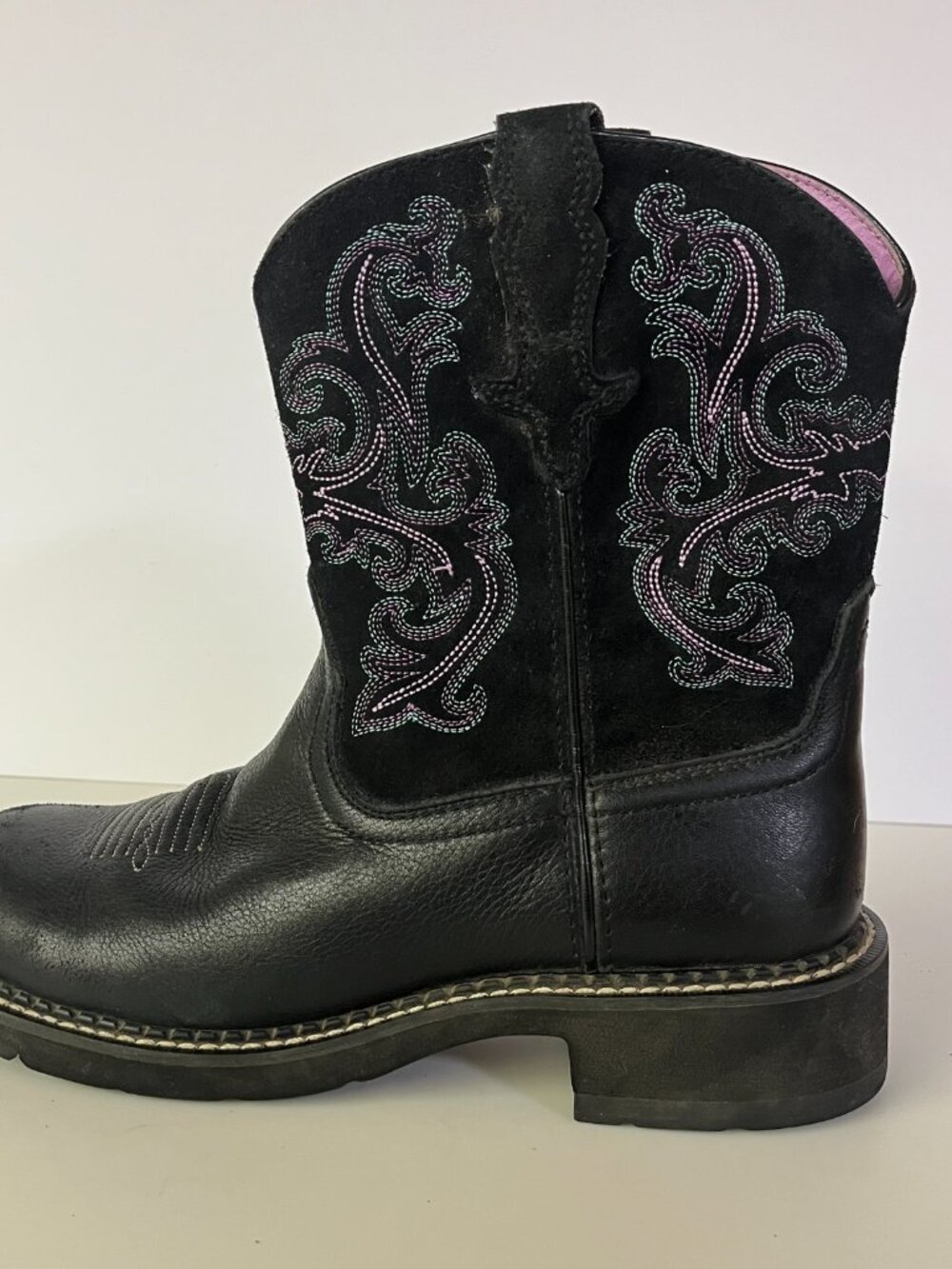 Ariat Women's Boot Fatbaby II Western Black Purple Teal Embroidery Leather W8.5B - Picture 4 of 11